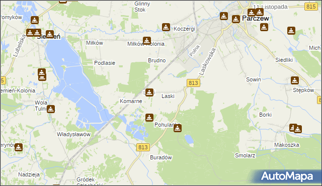 mapa Laski gmina Parczew, Laski gmina Parczew na mapie Targeo