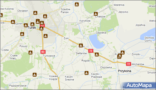 mapa Laski gmina Przykona, Laski gmina Przykona na mapie Targeo