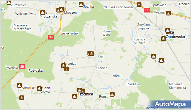 mapa Laski gmina Trzcinica, Laski gmina Trzcinica na mapie Targeo