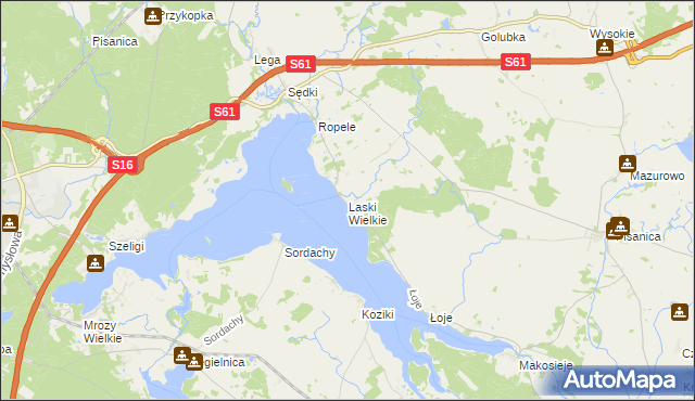 mapa Laski Wielkie gmina Kalinowo, Laski Wielkie gmina Kalinowo na mapie Targeo