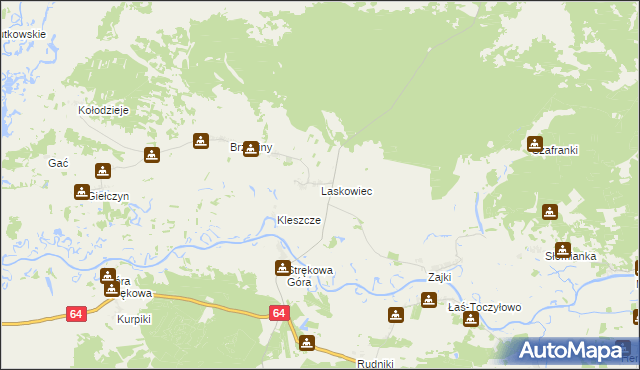 mapa Laskowiec gmina Trzcianne, Laskowiec gmina Trzcianne na mapie Targeo