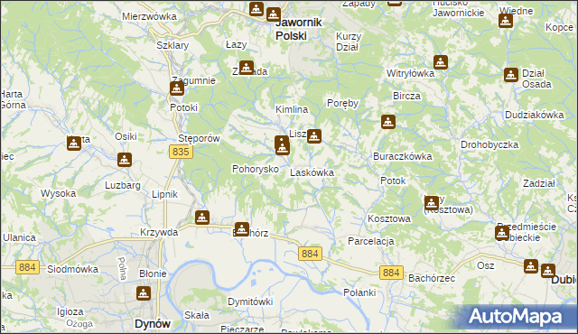 mapa Laskówka gmina Dynów, Laskówka gmina Dynów na mapie Targeo