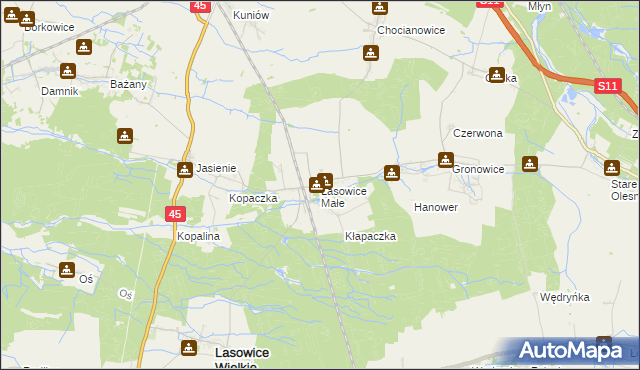 mapa Lasowice Małe gmina Lasowice Wielkie, Lasowice Małe gmina Lasowice Wielkie na mapie Targeo