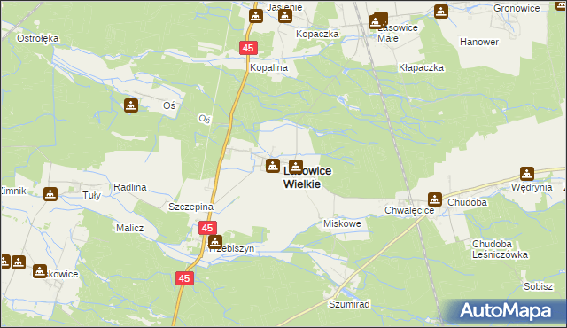 mapa Lasowice Wielkie powiat kluczborski, Lasowice Wielkie powiat kluczborski na mapie Targeo