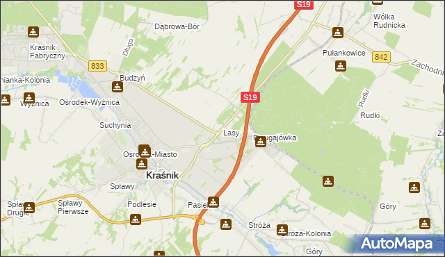 mapa Lasy gmina Kraśnik, Lasy gmina Kraśnik na mapie Targeo