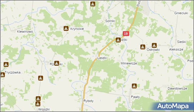 mapa Laszki gmina Zabłudów, Laszki gmina Zabłudów na mapie Targeo