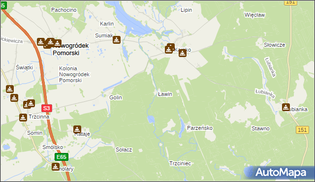 mapa Ławin, Ławin na mapie Targeo