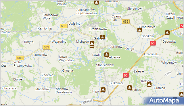 mapa Ławki gmina Prażmów, Ławki gmina Prażmów na mapie Targeo