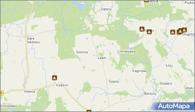 mapa Ławki gmina Wilczęta, Ławki gmina Wilczęta na mapie Targeo