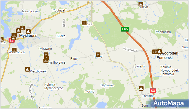mapa Ławy gmina Myślibórz, Ławy gmina Myślibórz na mapie Targeo