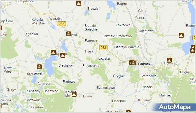 mapa Łaziska gmina Babiak, Łaziska gmina Babiak na mapie Targeo