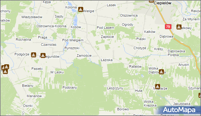 mapa Łaziska gmina Ciepielów, Łaziska gmina Ciepielów na mapie Targeo