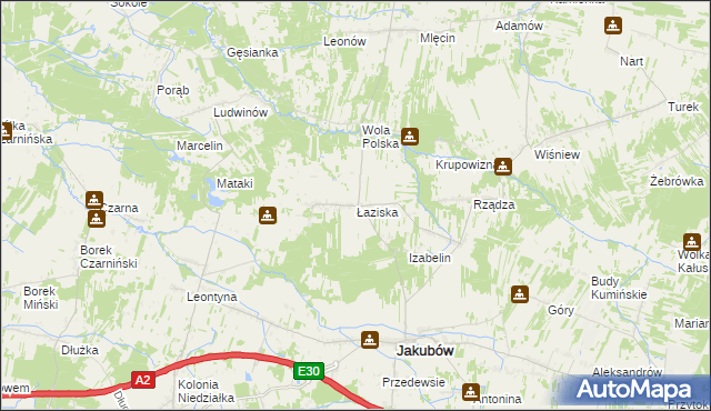 mapa Łaziska gmina Jakubów, Łaziska gmina Jakubów na mapie Targeo