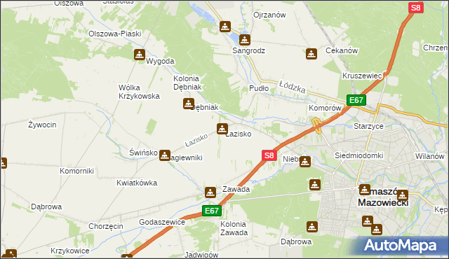 mapa Łazisko gmina Tomaszów Mazowiecki, Łazisko gmina Tomaszów Mazowiecki na mapie Targeo