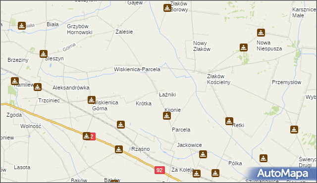 mapa Łaźniki gmina Zduny, Łaźniki gmina Zduny na mapie Targeo