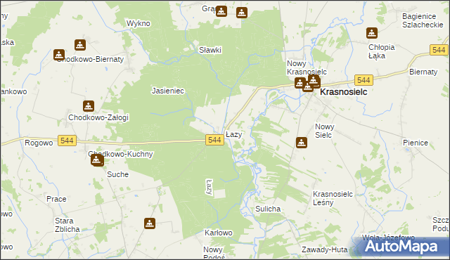 mapa Łazy gmina Krasnosielc, Łazy gmina Krasnosielc na mapie Targeo