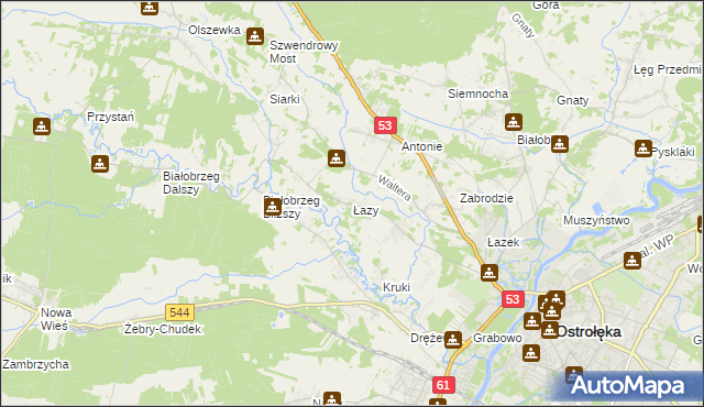 mapa Łazy gmina Olszewo-Borki, Łazy gmina Olszewo-Borki na mapie Targeo