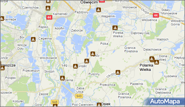 mapa Łazy gmina Oświęcim, Łazy gmina Oświęcim na mapie Targeo