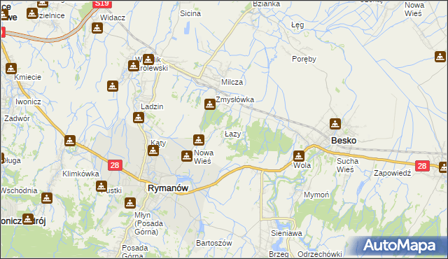 mapa Łazy gmina Rymanów, Łazy gmina Rymanów na mapie Targeo