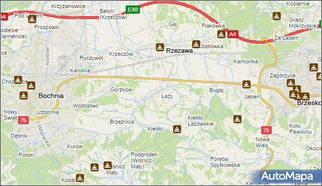 mapa Łazy gmina Rzezawa, Łazy gmina Rzezawa na mapie Targeo