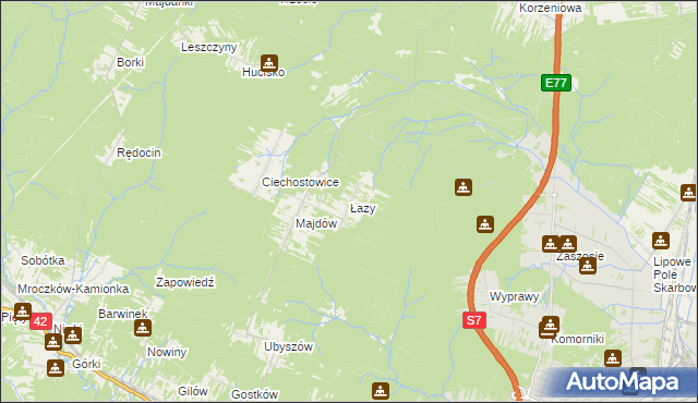 mapa Łazy gmina Szydłowiec, Łazy gmina Szydłowiec na mapie Targeo