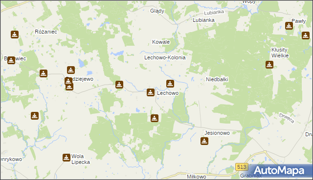 mapa Lechowo gmina Pieniężno, Lechowo gmina Pieniężno na mapie Targeo