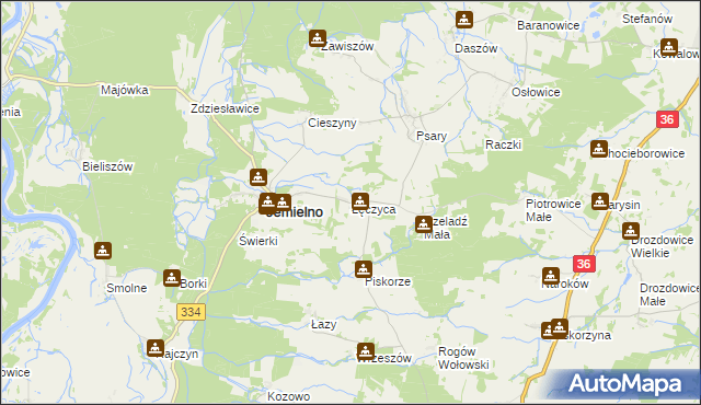 mapa Łęczyca gmina Jemielno, Łęczyca gmina Jemielno na mapie Targeo