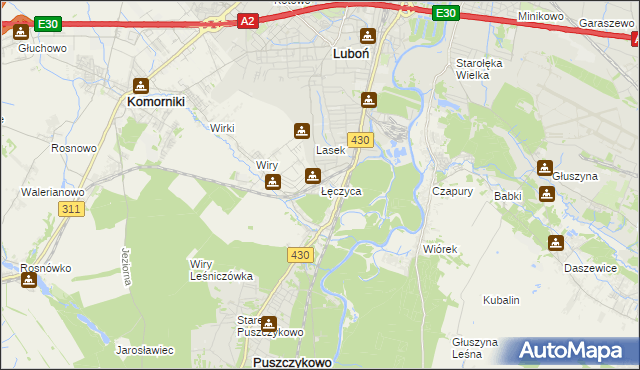 mapa Łęczyca gmina Komorniki, Łęczyca gmina Komorniki na mapie Targeo