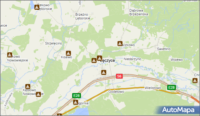 mapa Łęczyce powiat wejherowski, Łęczyce powiat wejherowski na mapie Targeo