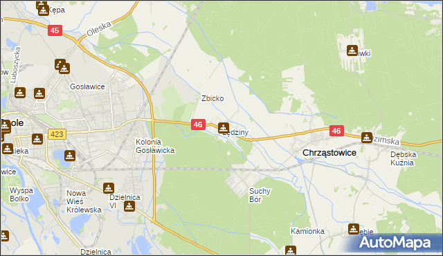 mapa Lędziny gmina Chrząstowice, Lędziny gmina Chrząstowice na mapie Targeo
