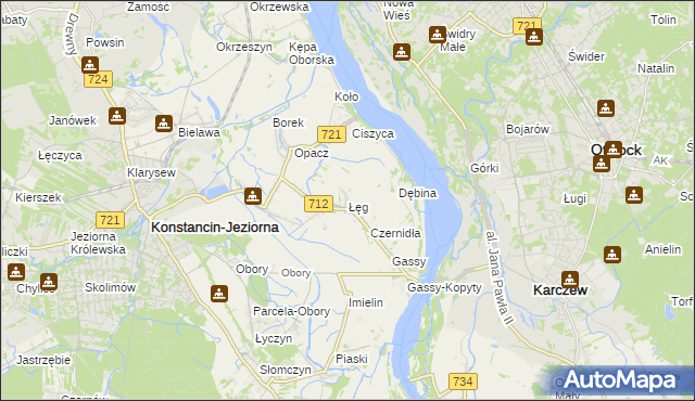 mapa Łęg gmina Konstancin-Jeziorna, Łęg gmina Konstancin-Jeziorna na mapie Targeo