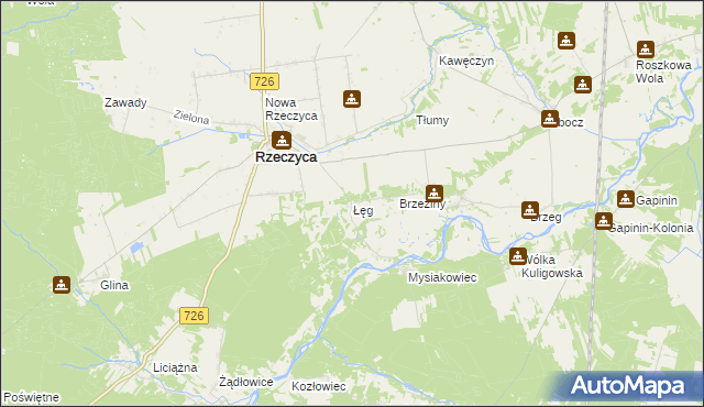 mapa Łęg gmina Rzeczyca, Łęg gmina Rzeczyca na mapie Targeo