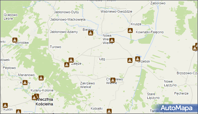 mapa Łęg gmina Wieczfnia Kościelna, Łęg gmina Wieczfnia Kościelna na mapie Targeo