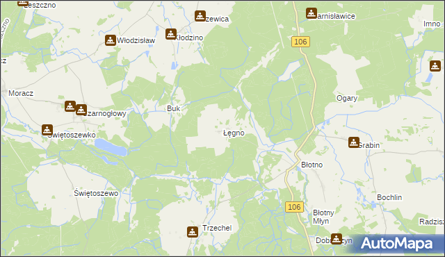 mapa Łęgno gmina Nowogard, Łęgno gmina Nowogard na mapie Targeo