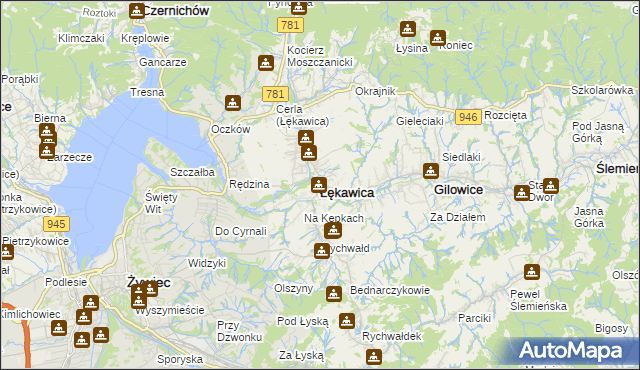 mapa Łękawica powiat żywiecki, Łękawica powiat żywiecki na mapie Targeo