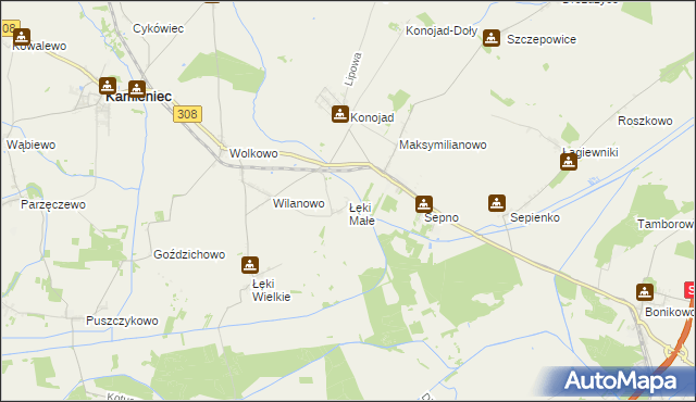 mapa Łęki Małe gmina Kamieniec, Łęki Małe gmina Kamieniec na mapie Targeo