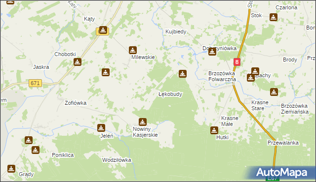 mapa Łękobudy, Łękobudy na mapie Targeo