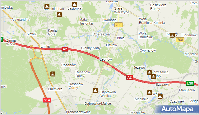 mapa Leonów gmina Zgierz, Leonów gmina Zgierz na mapie Targeo