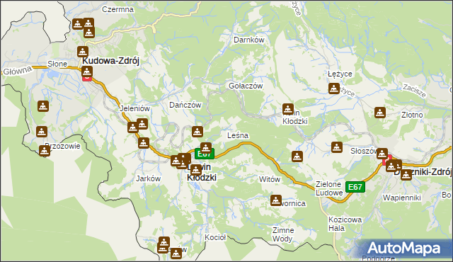 mapa Leśna gmina Lewin Kłodzki, Leśna gmina Lewin Kłodzki na mapie Targeo