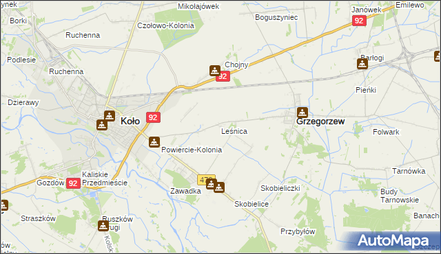 mapa Leśnica gmina Koło, Leśnica gmina Koło na mapie Targeo