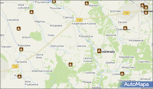 mapa Leśnica gmina Wodzierady, Leśnica gmina Wodzierady na mapie Targeo