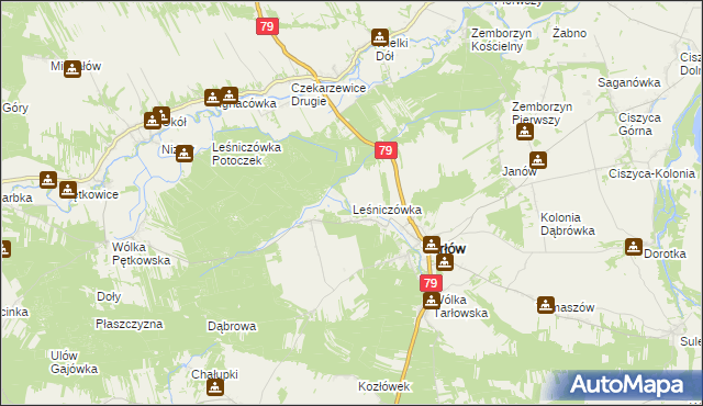 mapa Leśniczówka gmina Tarłów, Leśniczówka gmina Tarłów na mapie Targeo