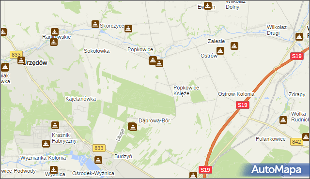 mapa Leśniczówka gmina Urzędów, Leśniczówka gmina Urzędów na mapie Targeo