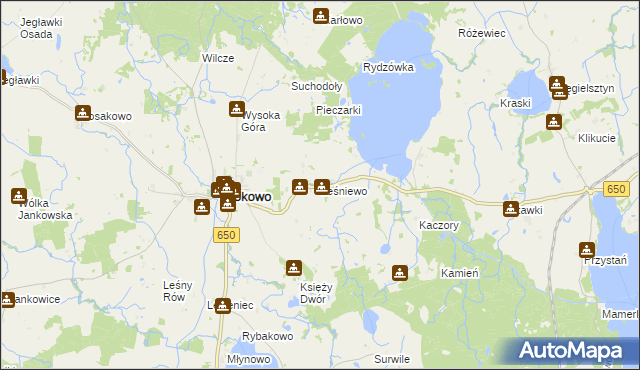 mapa Leśniewo gmina Srokowo, Leśniewo gmina Srokowo na mapie Targeo