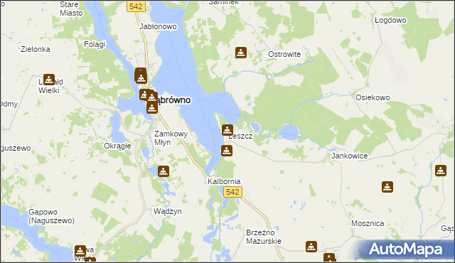 mapa Leszcz gmina Dąbrówno, Leszcz gmina Dąbrówno na mapie Targeo