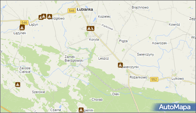 mapa Leszcz gmina Łubianka, Leszcz gmina Łubianka na mapie Targeo