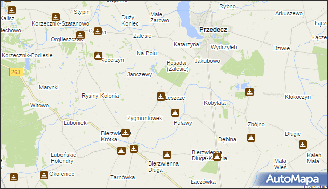 mapa Leszcze gmina Kłodawa, Leszcze gmina Kłodawa na mapie Targeo