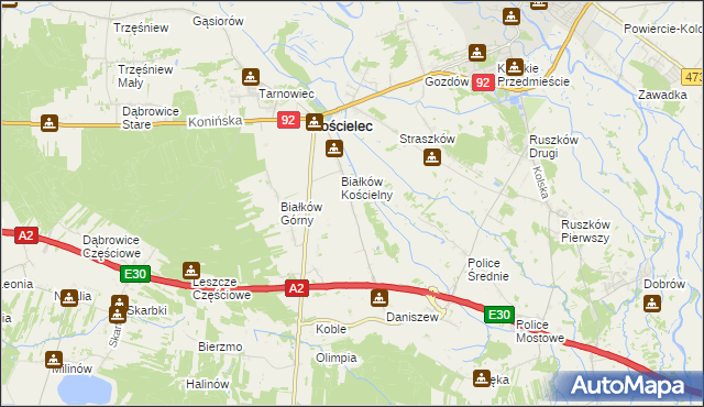 mapa Leszcze gmina Kościelec, Leszcze gmina Kościelec na mapie Targeo