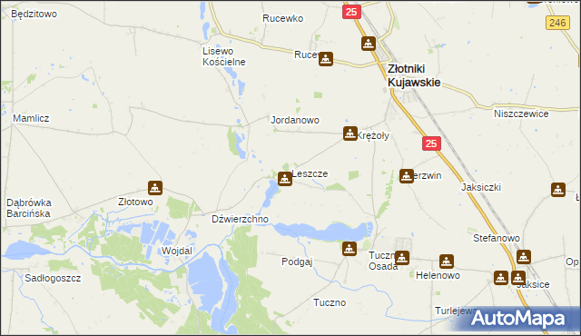 mapa Leszcze gmina Złotniki Kujawskie, Leszcze gmina Złotniki Kujawskie na mapie Targeo