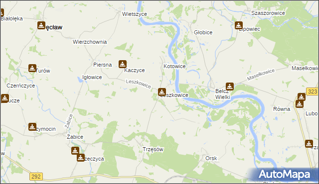 mapa Leszkowice gmina Pęcław, Leszkowice gmina Pęcław na mapie Targeo